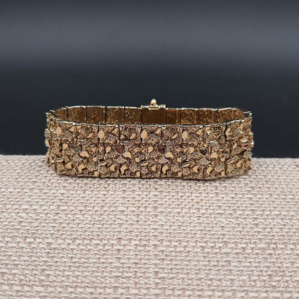 7 Inch Gold Bonded Rugged Nugget Link Bracelet B1054